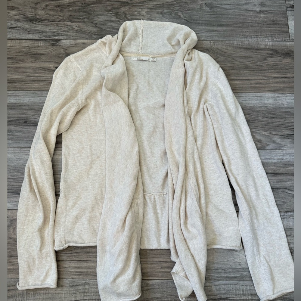 Prana Georgia waterfall cardigan ruffle back Open Front Sweater in Cream Size M